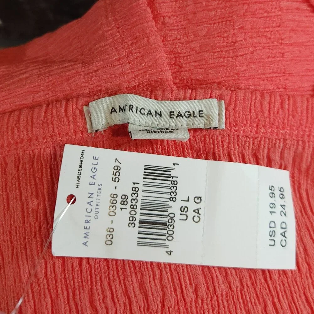 American Eagle Textured One-shoulder Crop Top in Coral Summer Women's L NWT - Picture 6 of 6